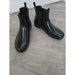 Hunter Original Refined Gloss Chelsea Boots Black Womens 8 Ankle Rain